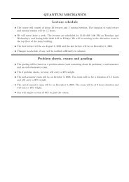 QUANTUM MECHANICS Lecture schedule Problem sheets, exams ...