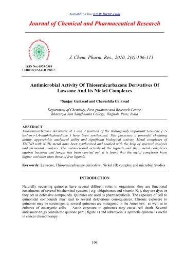 antimicrobial activity of thiosemicarbazone derivatives of Lawsone