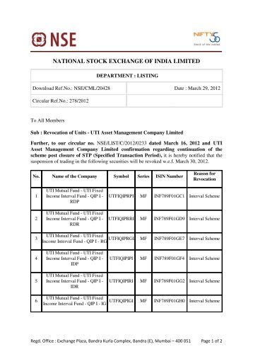 NATIONAL STOCK EXCHANGE OF INDIA LIMITED - NSE