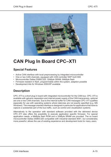 CAN Plug In Board CPCâXTI Special Features - Ems-wuensche.com