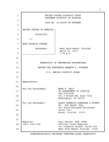 Sentencing Transcript - Black, Srebnick, Kornspan & Stumpf, PA