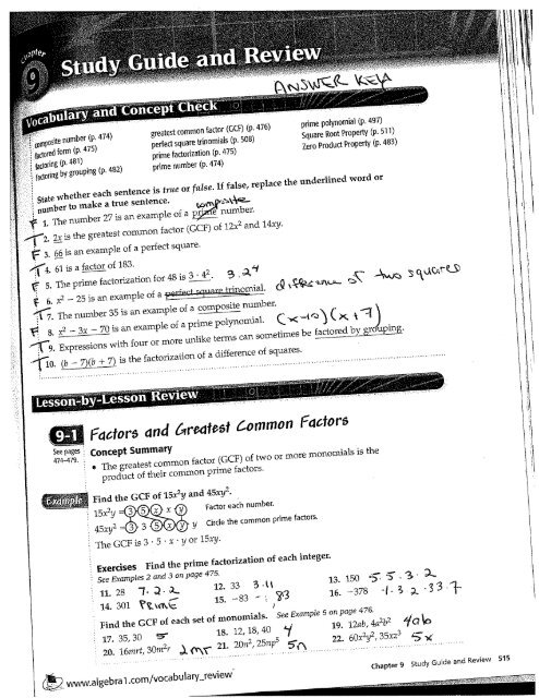 f;a~tors and &r~tast ~omraon Factors