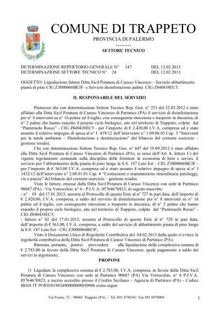 Liquidazione Fatture servizio abbattimento pianta di pino e servizio ...