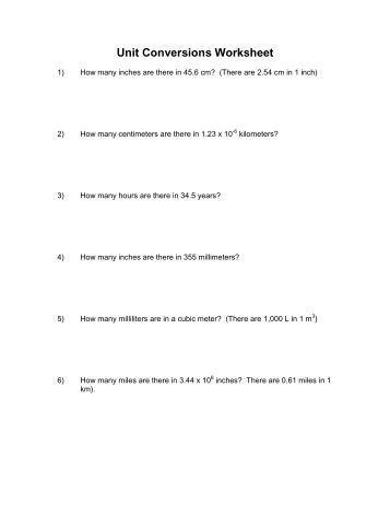 Printables Unit Conversion Worksheet Chemistry homework problems making unit conversions worksheet