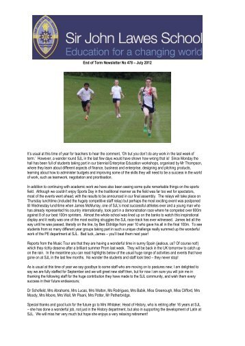 End of Term Newsletter - Sir John Lawes School