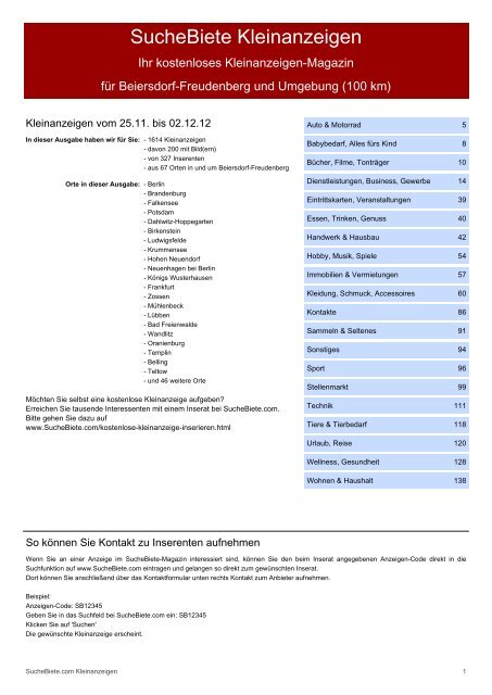 Suchebiete Kleinanzeigenzeitung Beiersdorf Freudenberg