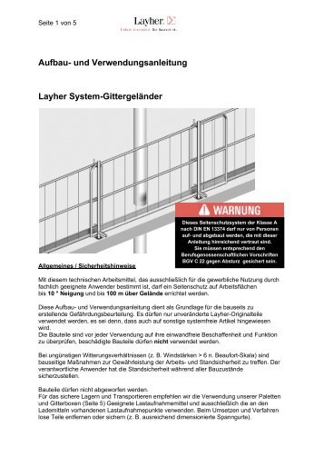 Aufbau- und Verwendungsanleitung Layher System-GittergelÃ¤nder