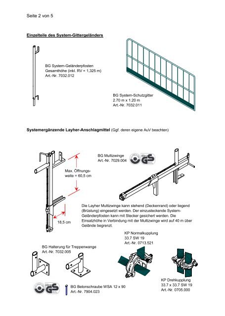 Aufbau- und Verwendungsanleitung Layher System-GittergelÃ¤nder