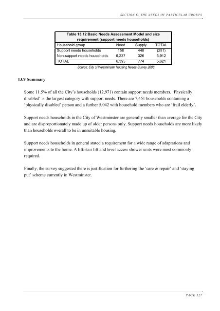 Housing Needs Assessment 2006 - Westminster City Council