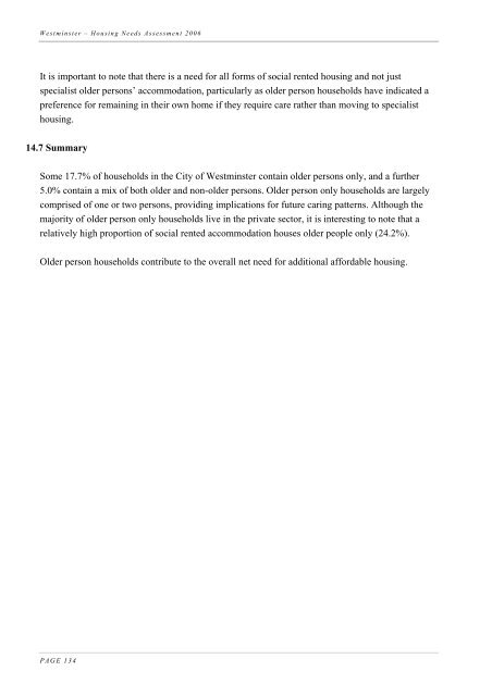 Housing Needs Assessment 2006 - Westminster City Council