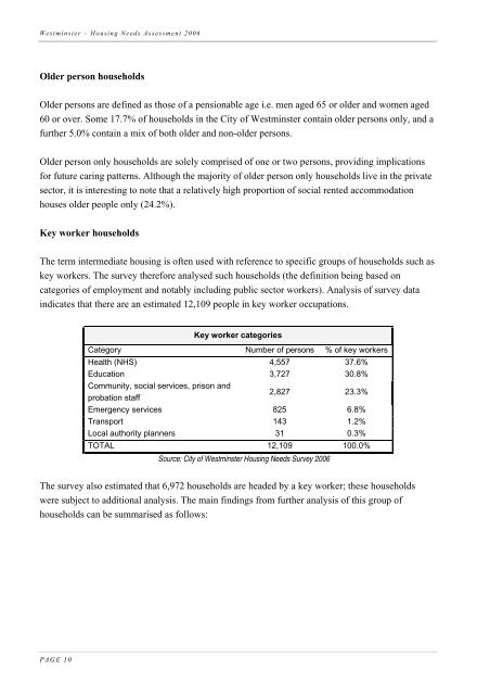 Housing Needs Assessment 2006 - Westminster City Council