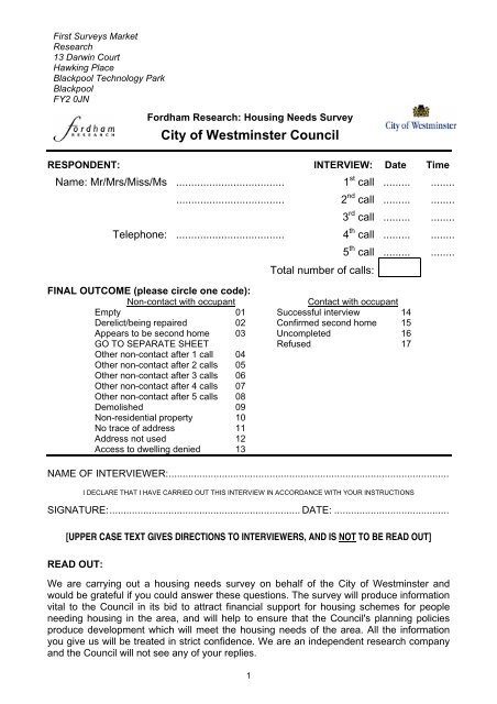 Housing Needs Assessment 2006 - Westminster City Council