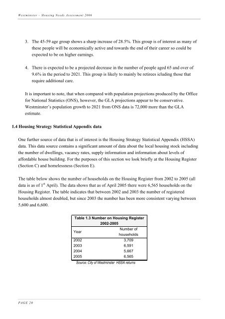 Housing Needs Assessment 2006 - Westminster City Council