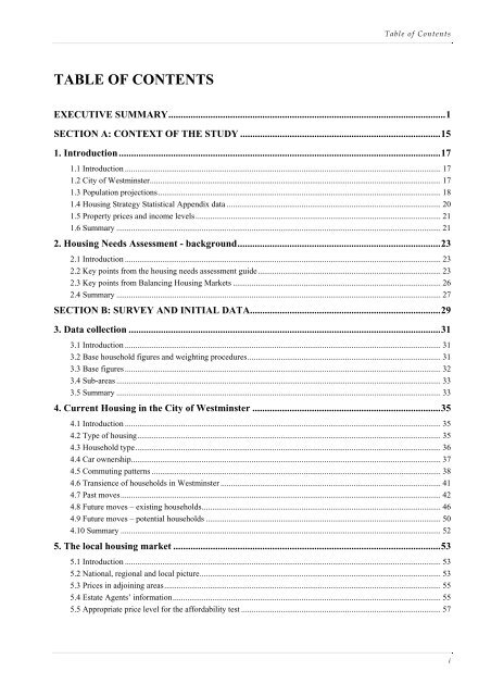 Housing Needs Assessment 2006 - Westminster City Council