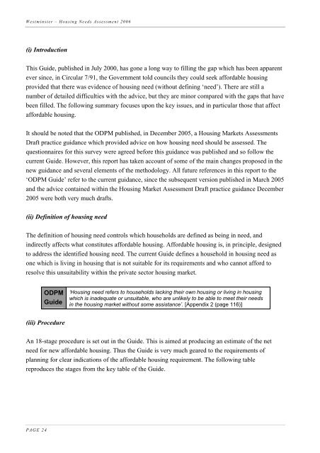 Housing Needs Assessment 2006 - Westminster City Council