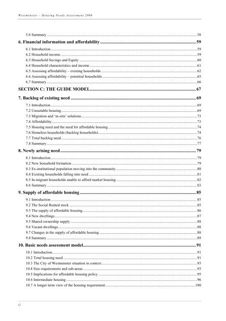 Housing Needs Assessment 2006 - Westminster City Council