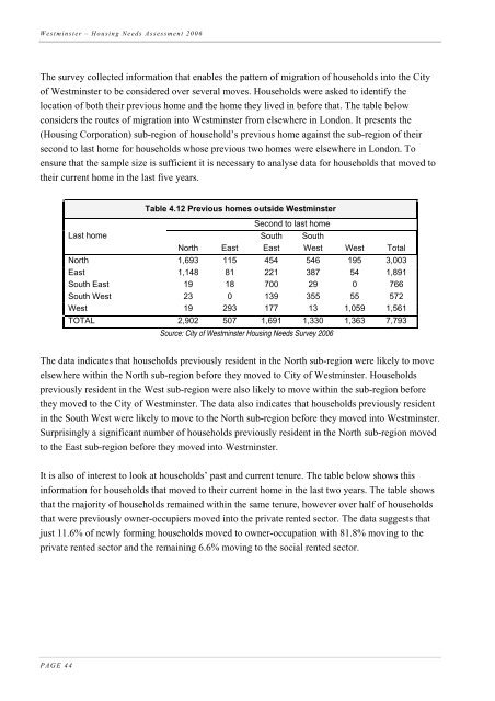 Housing Needs Assessment 2006 - Westminster City Council