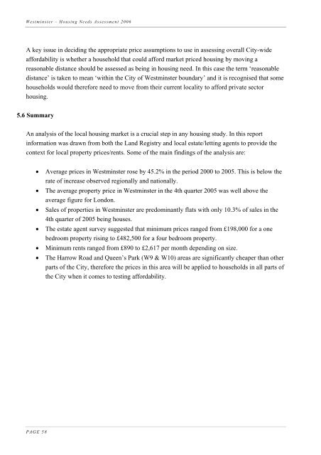 Housing Needs Assessment 2006 - Westminster City Council