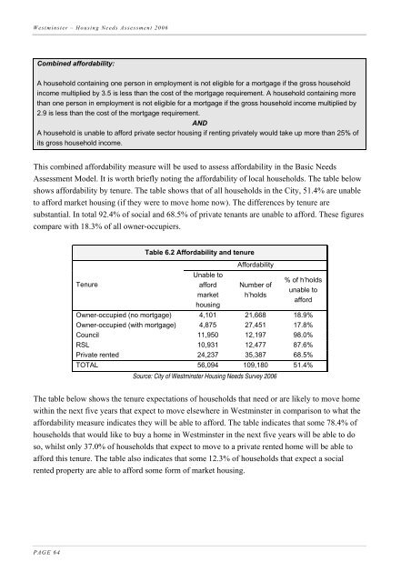 Housing Needs Assessment 2006 - Westminster City Council