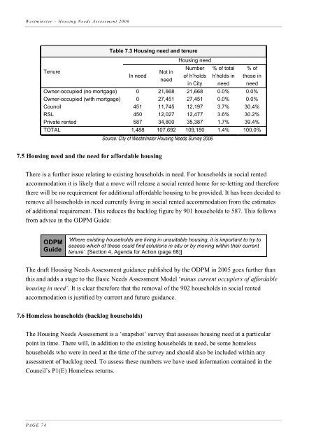 Housing Needs Assessment 2006 - Westminster City Council