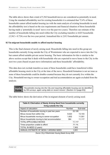 Housing Needs Assessment 2006 - Westminster City Council