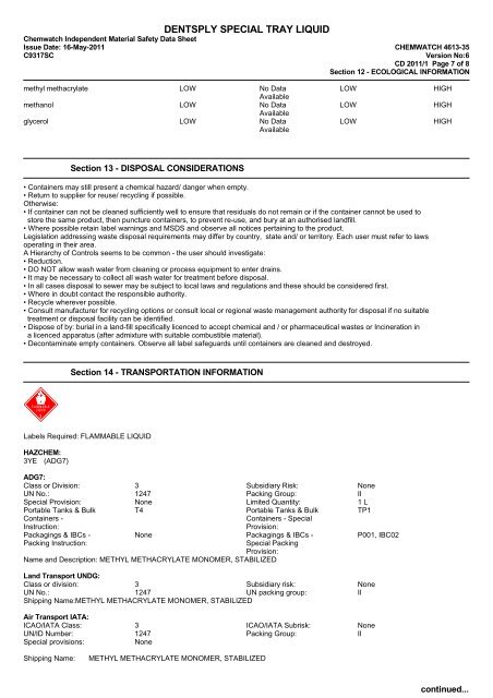 Chemwatch Australian MSDS 4613-35 - Dentsply