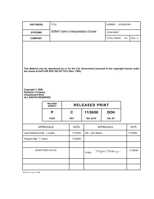 Ssm I User S Interpretation Guide National Climatic Data Center