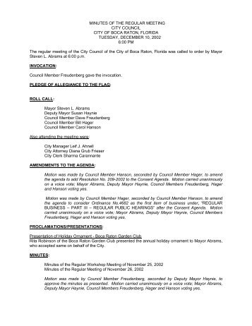 MINUTES OF THE REGULAR MEETING CITY COUNCIL CITY OF ...