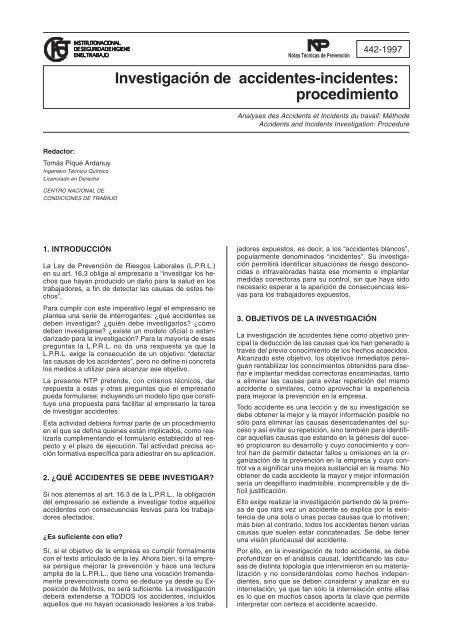 Investigación de accidentes-incidentes: procedimiento - Instituto ...