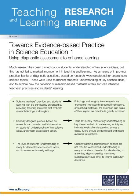 Towards evidence-based practice in science education 1