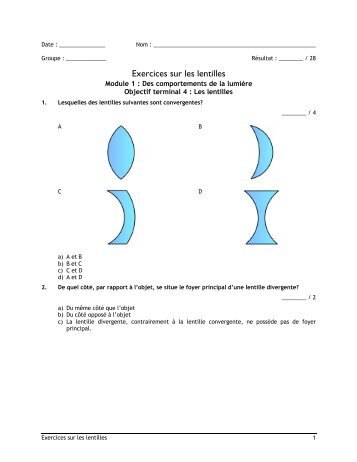 Exercices sur les lentilles corrigÃ©