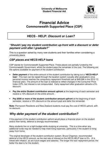 HECS-HELP - Student Services - University of Melbourne