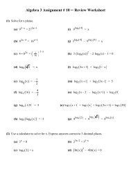 Algebra 3 Assignment # 10 Review Worksheet ...