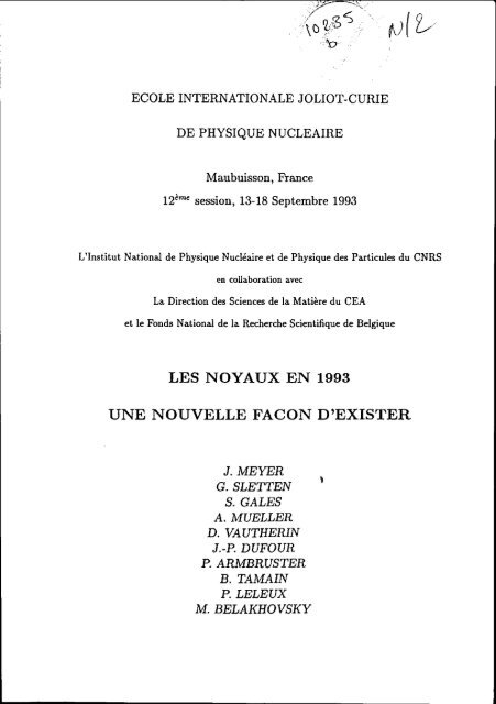 Les noyaux en 1993 : une nouvelle faÃ§on d'exister - Cenbg - IN2P3