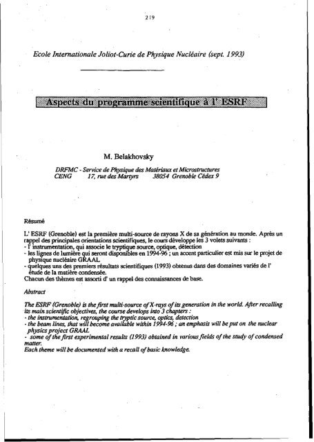 Les noyaux en 1993 : une nouvelle faÃ§on d'exister - Cenbg - IN2P3