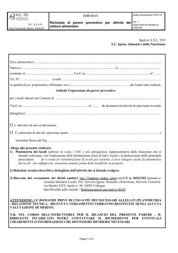 Richiesta di parere preventivo per attivitÃ  del settore ... - ASL TO3
