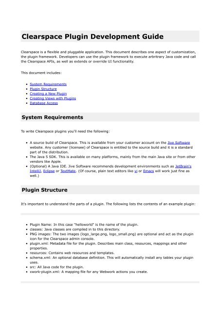 Clearspace Plugin Development Guide - Documentation - Jive ...