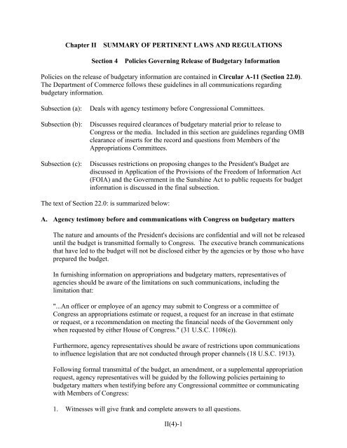 Chapter II SUMMARY OF PERTINENT LAWS AND REGULATIONS