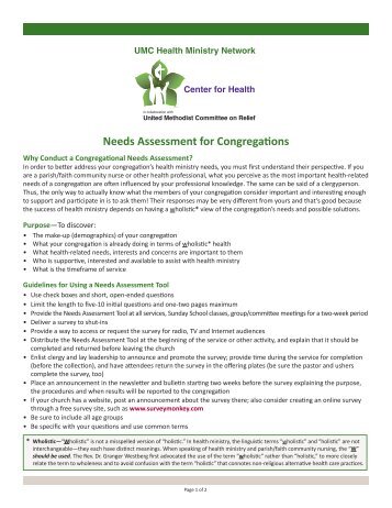 Needs Assessment for Congregations