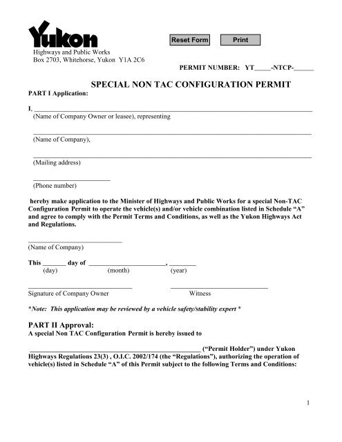 special non tac configuration permit - Highways and Public Works ...