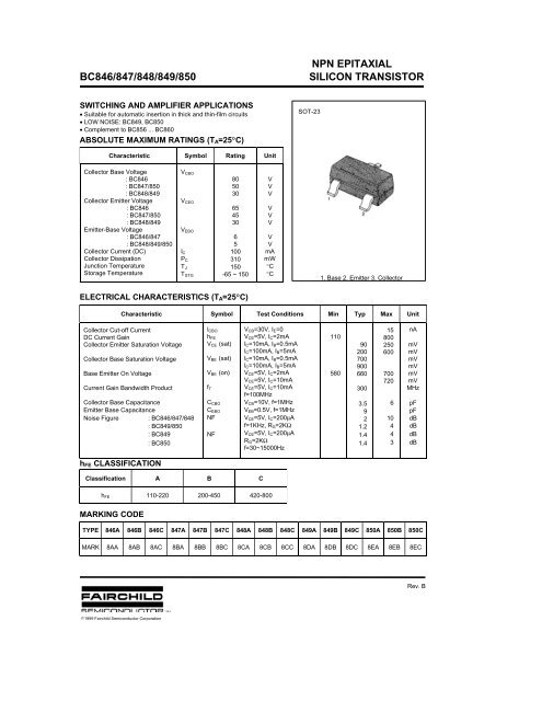 Bc846/847/848/849/850 NPN Epitaxial Silicon Transistor - Futurlec