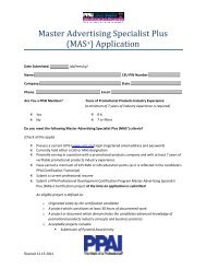 Master Advertising Specialist Plus (MAS+) Application - PPAI