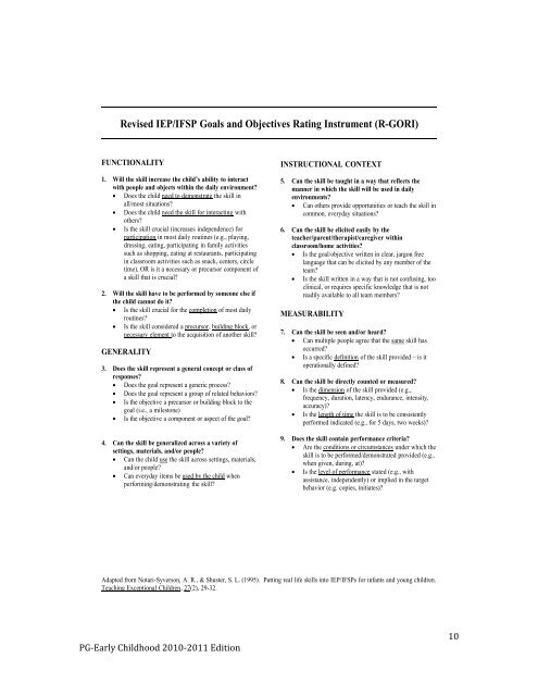 Revised IEP/IFSP Goals and Objectives Rating Instrument ... - Usd 333