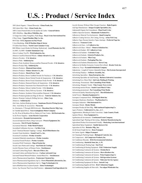 U.S. : Product / Service Index - Global Contact Inc.