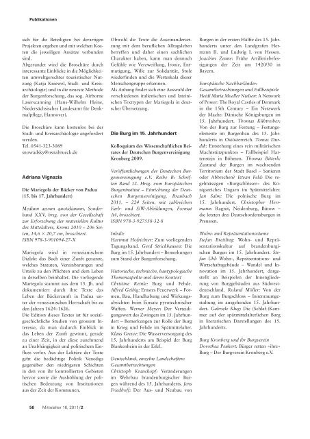 16. Jahrgang – 2011/2 Zeitschrift des Schweizerischen Burgenvereins