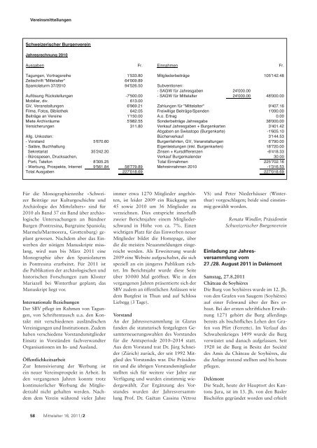 16. Jahrgang – 2011/2 Zeitschrift des Schweizerischen Burgenvereins