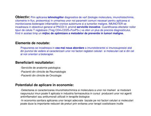 Cuantificarea efectelor unor noi factori reglatori celulari si moleculari