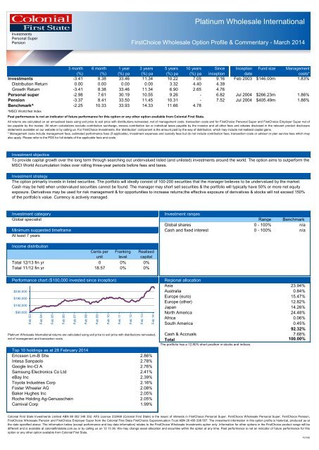 Platinum Wholesale International - Colonial First State