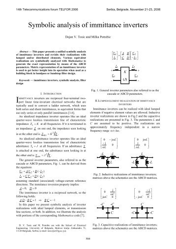 Symbolic analysis of immittance inverters - Telfor