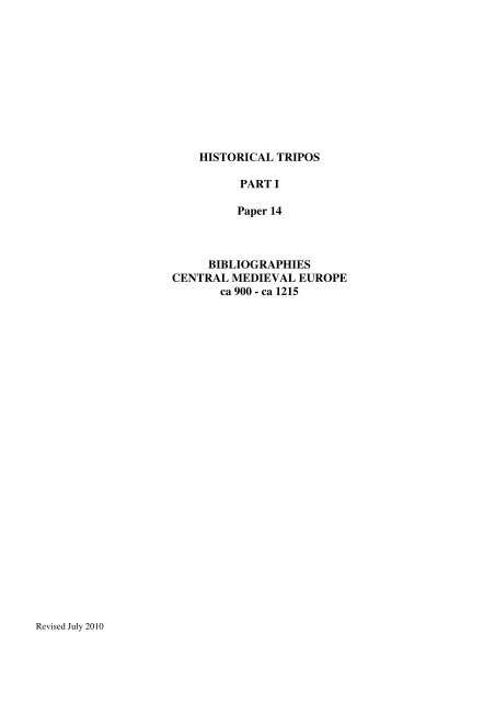 HISTORICAL TRIPOS PART I Paper 14 BIBLIOGRAPHIES ...